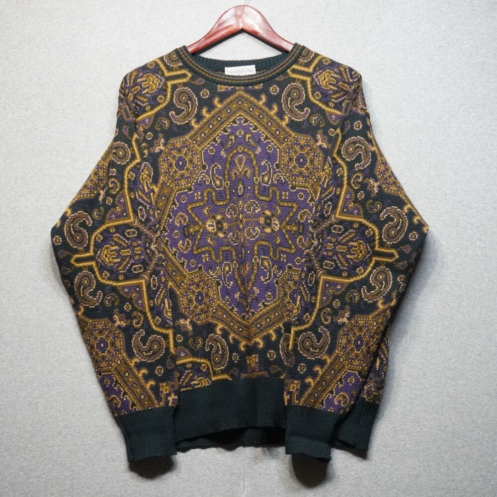 Vintage Tricots St Raphael pure merino wool sweater All Over Pattern Men Large
